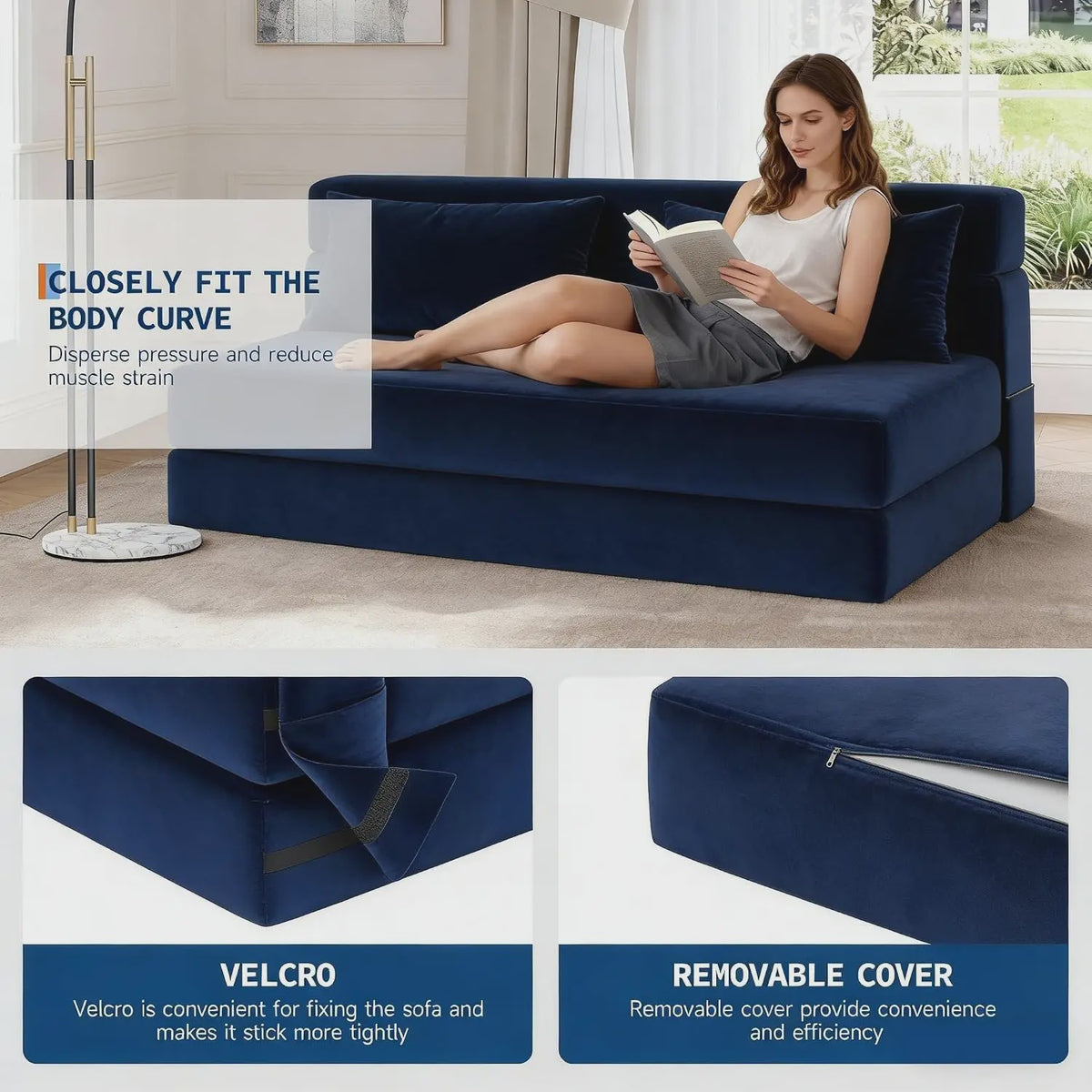 2-in-1 Fluweel Slaapbank - Comfortabele 2-zits Bank met Afneembare Hoes