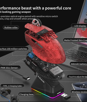 Lenovo Draadloze Gaming Muis: 3 Modi, 35K DPI, Ergonomisch, LED Display & Laadstation