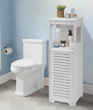Witte Badkamer Opbergkast met Deur en Plank - PVC Toiletmeubel 28x25x90cm
