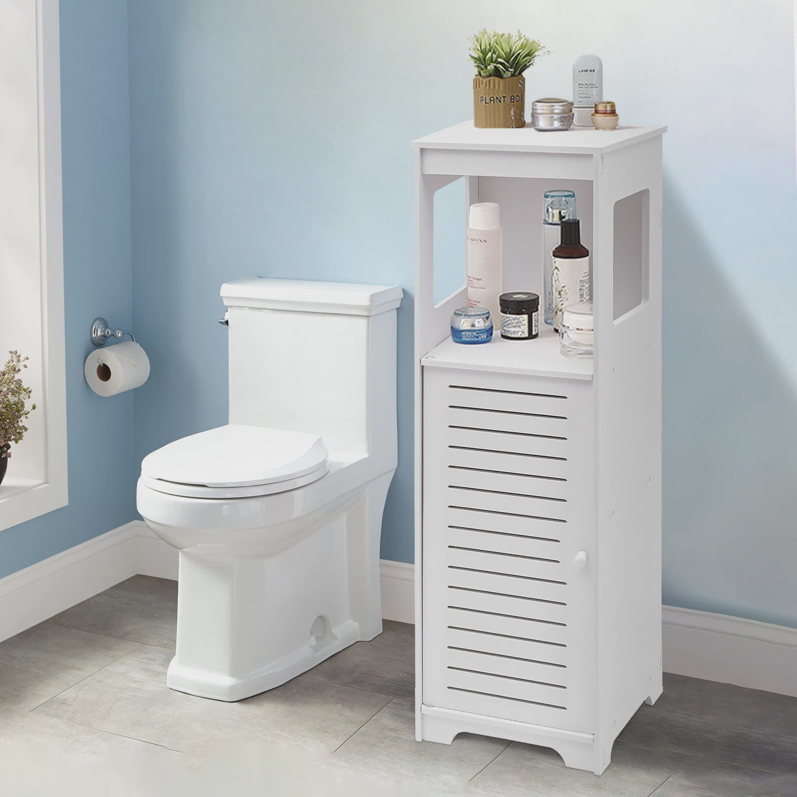 Witte Badkamer Opbergkast met Deur en Plank - PVC Toiletmeubel 28x25x90cm