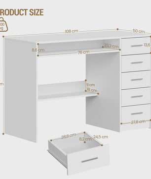 Modern Computerbureau met 5 Lades - Stijlvol en Functioneel Bureau voor Kantoor & Studie