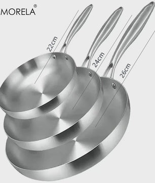 Set van 3 RVS Koekenpannen & Wokpannen (22-28 cm) - 5-laags Staal, 2mm Dik