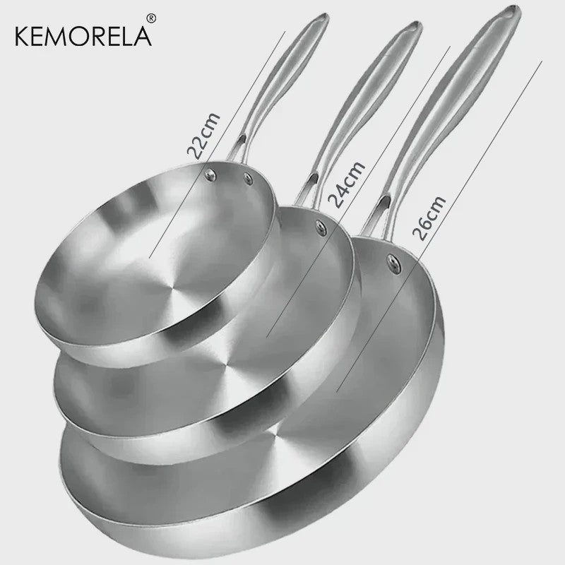 Set van 3 RVS Koekenpannen & Wokpannen (22-28 cm) - 5-laags Staal, 2mm Dik