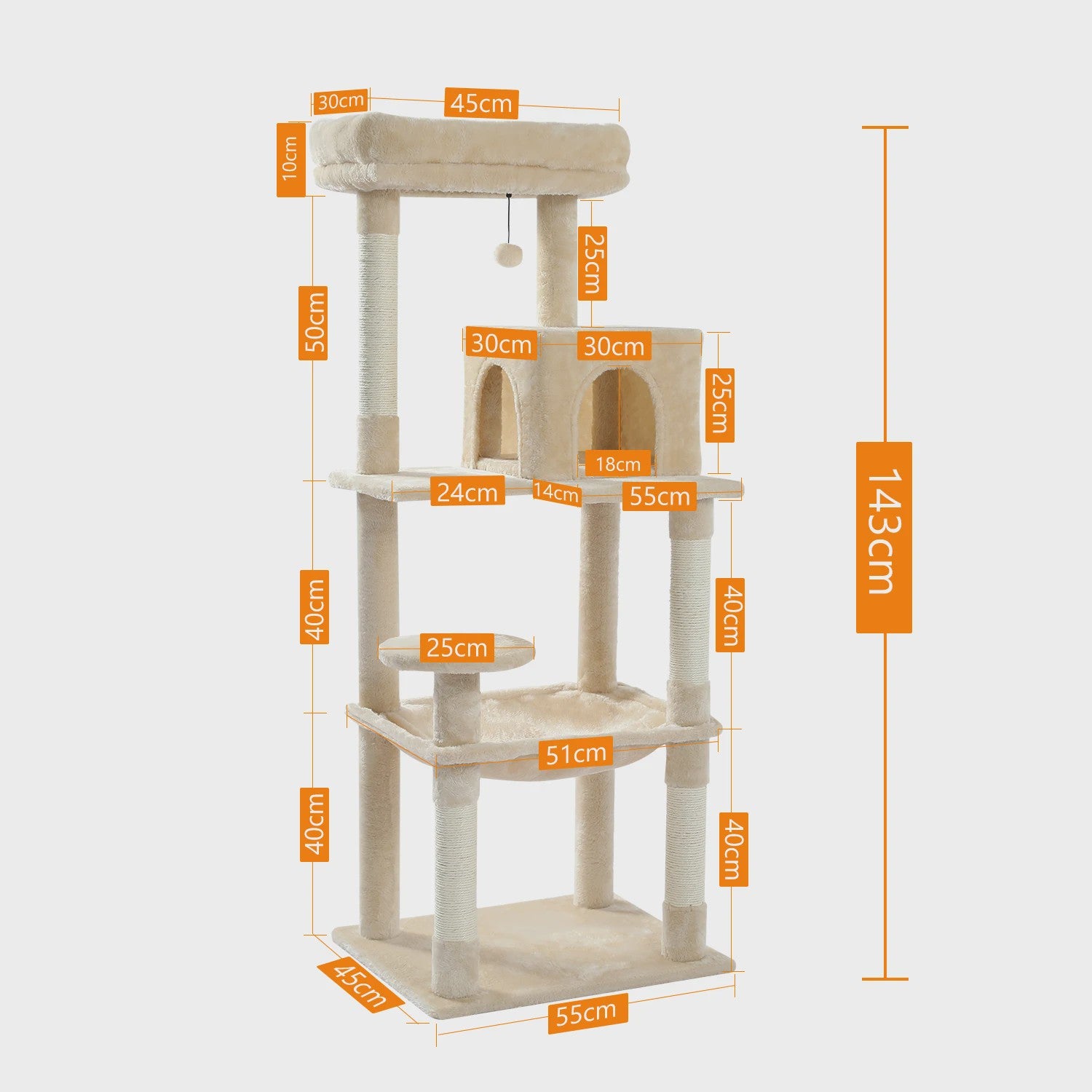 Grote Kattenboom met 5 Niveaus, Hangmat en Krabpalen voor Grote Katten