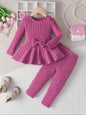 Schattig Kinder Meisjes Set: Lange Mouw Top met Strik en Broek