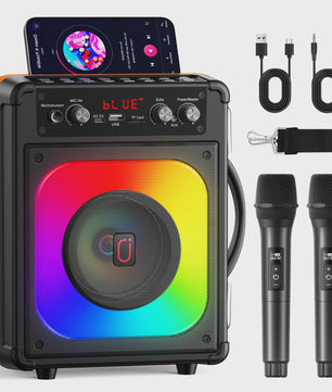 FanFun TX06 Karaoke Speaker met 2 Draadloze Microfoons & Feestverlichting