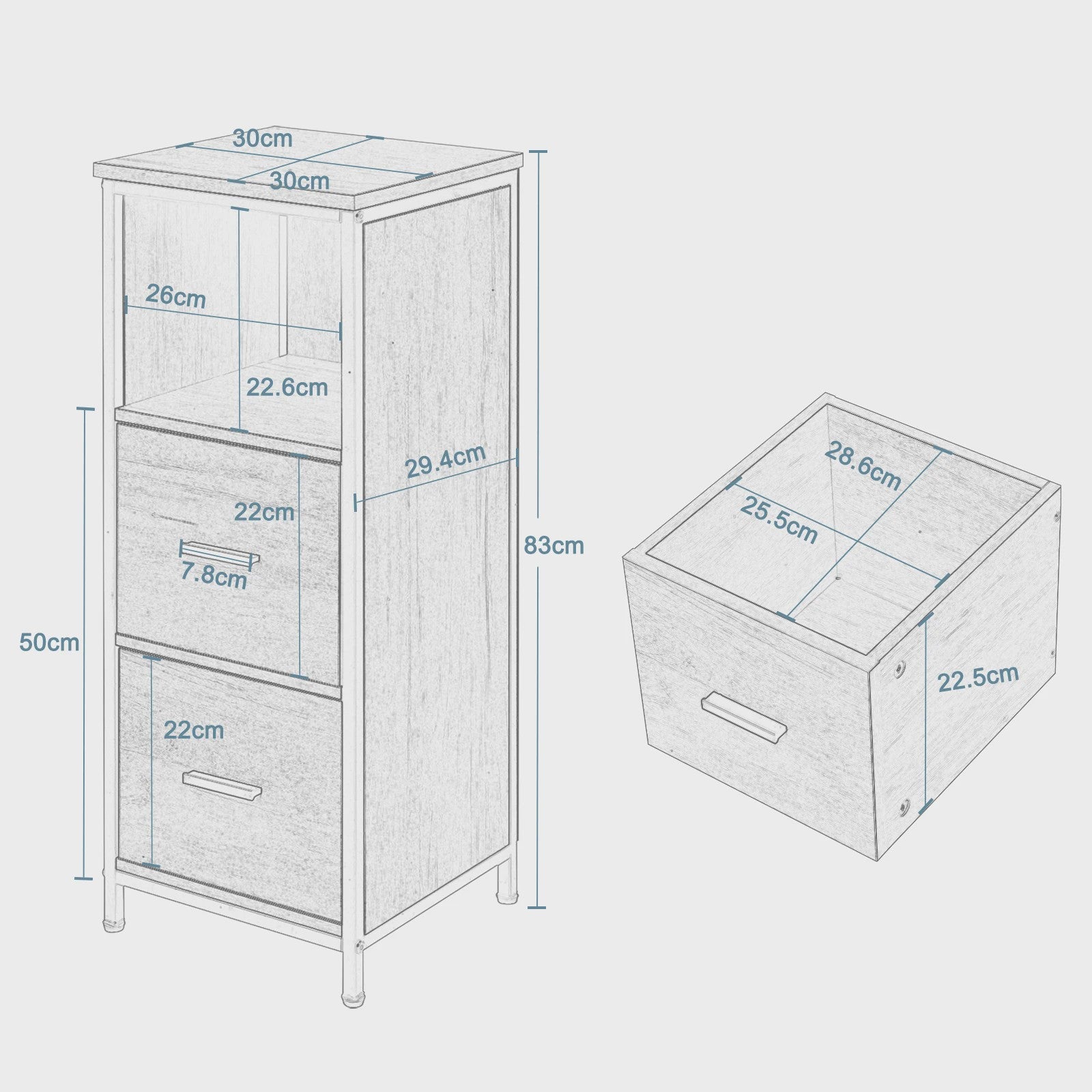 Smal Houten Badkamerkastje met 2 Lades - Multifunctioneel Opbergmeubel