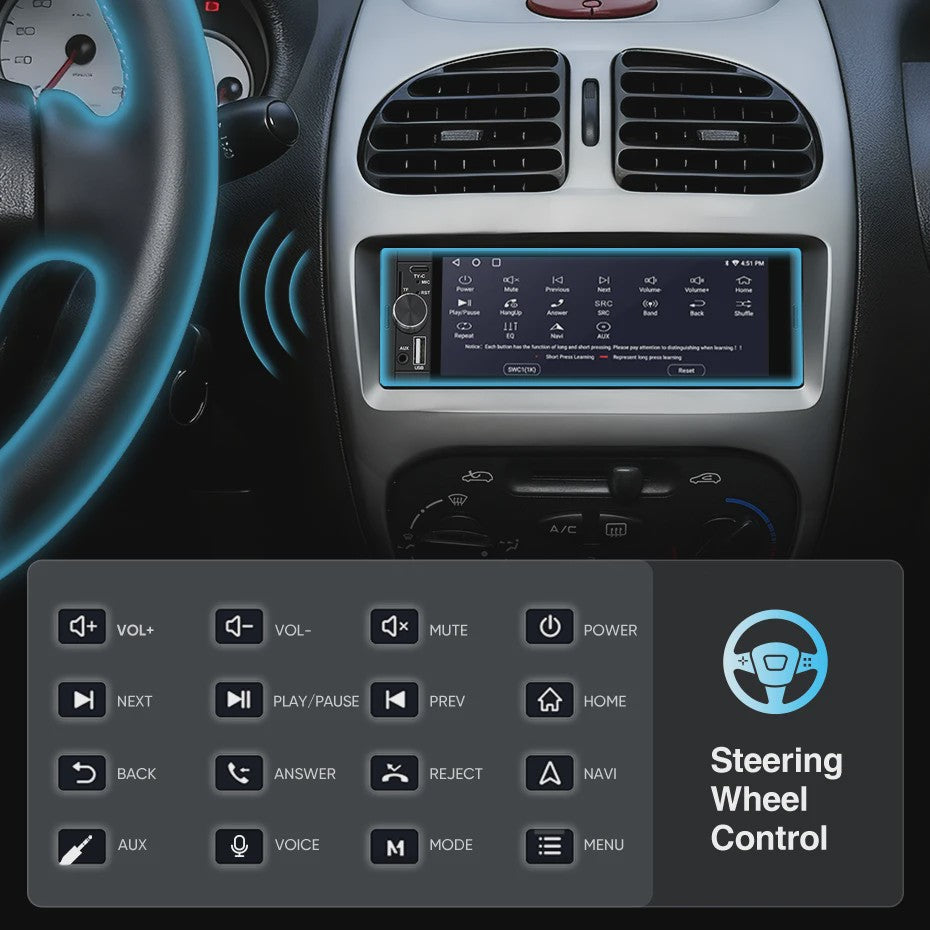 AINAVI 1 DIN Universele Autoradio met 6.36" HD IPS Touchscreen, Wireless CarPlay & Android Auto, Bluetooth 5.0