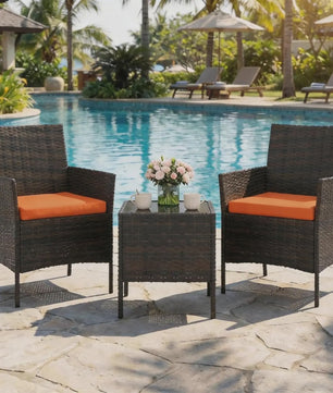 3-Delig Bistro Set: PE Rotan Terrasmeubilair met 2 Stoelen, Salontafel en Kussens voor Balkon en Tuin