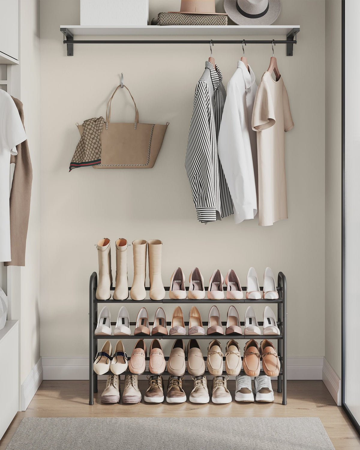 SONGMICS 3-laags Verstelbaar Schoenenrek - Metalen Vloerrek voor Hal & Garderobe