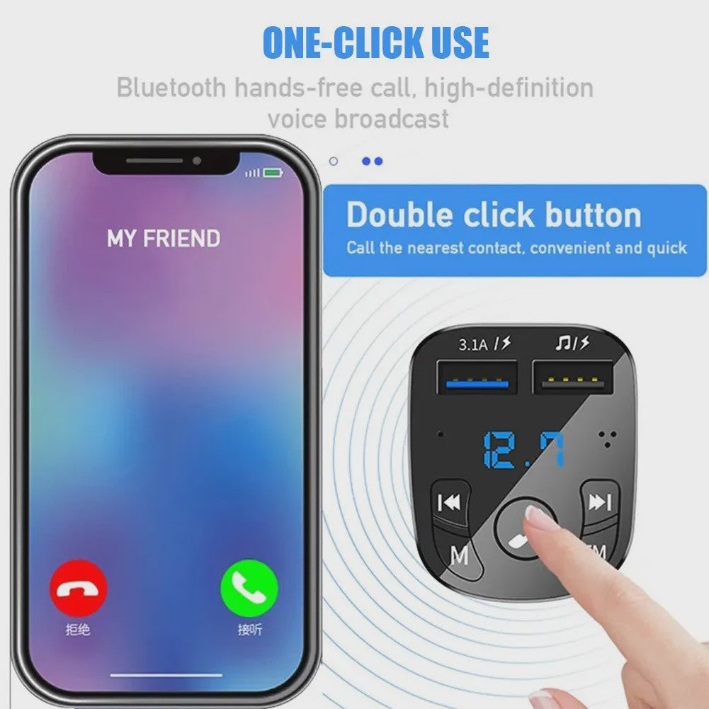 Auto MP3 Speler met Bluetooth 5.0, Dual USB Snellader en FM Transmitter
