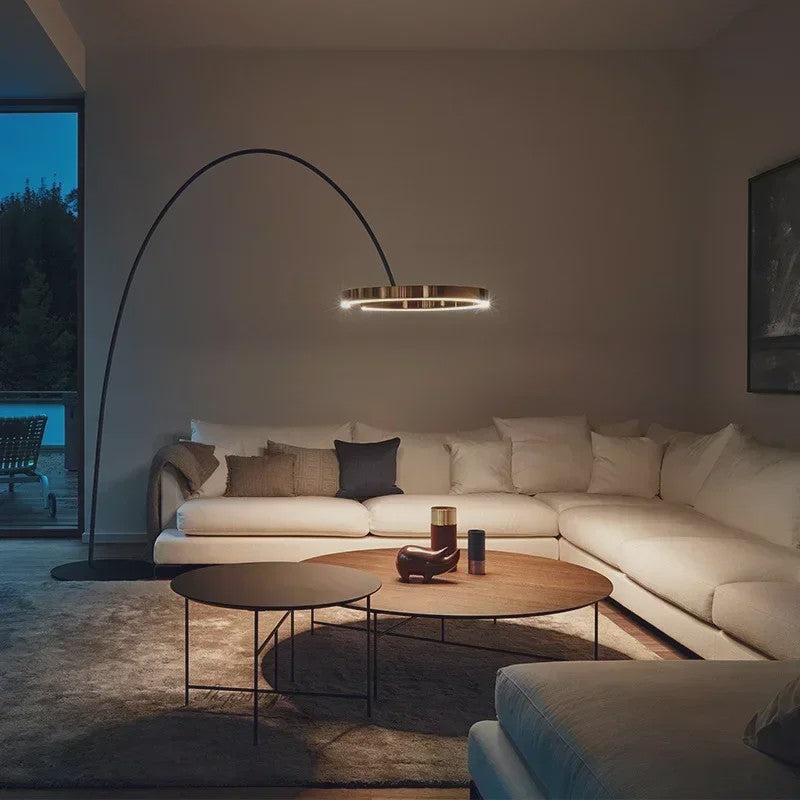 Moderne Gouden Ring Vloerlamp - Minimalistisch Design, Luxe Verlichting voor Woonkamer