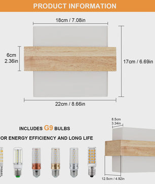 Houten Wandlamp Cilinder met Matglas en 3-kleuren LED E27 Lamp