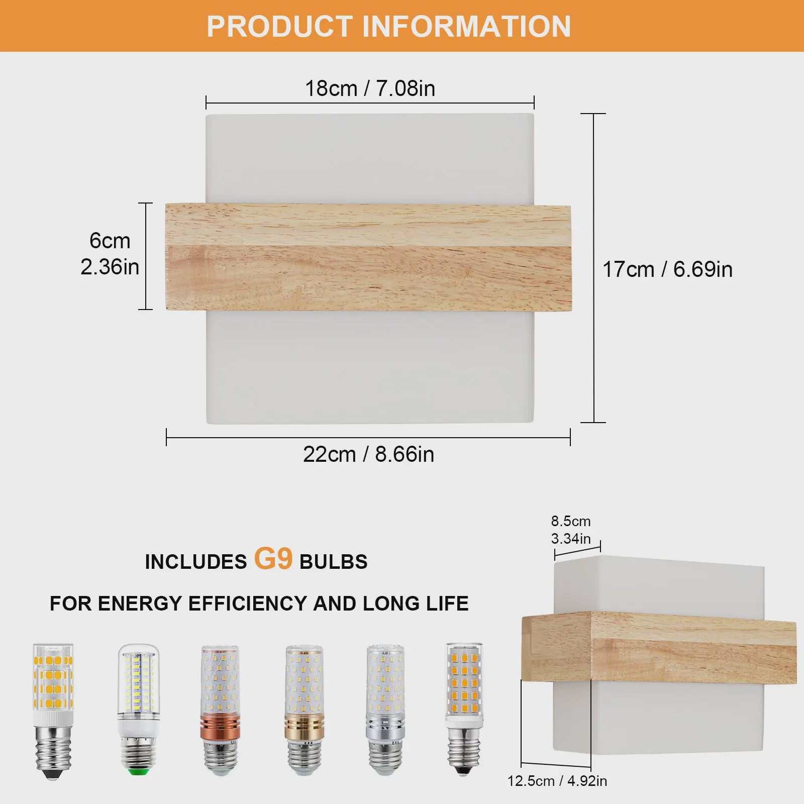 Houten Wandlamp Cilinder met Matglas en 3-kleuren LED E27 Lamp