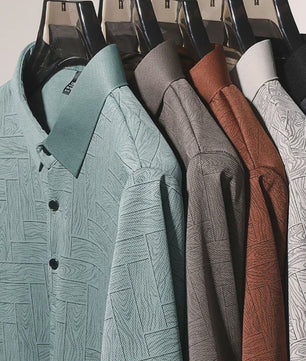 Heren Polo Shirt Korte Mouw met Weefpatroon en Contrastkraag - Comfortabel & Stijlvol