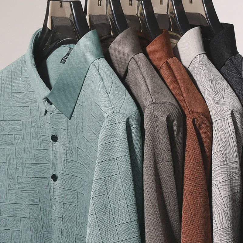 Heren Polo Shirt Korte Mouw met Weefpatroon en Contrastkraag - Comfortabel & Stijlvol