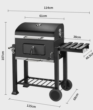 Stevige Houtskool Barbecue Grillwagen met Verstelbare Kolenlade en Handige Haken