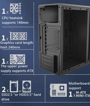 Compacte Mini PC Behuizing voor M-ATX/ITX Moederborden met ATX Voeding & Snelle Koeling