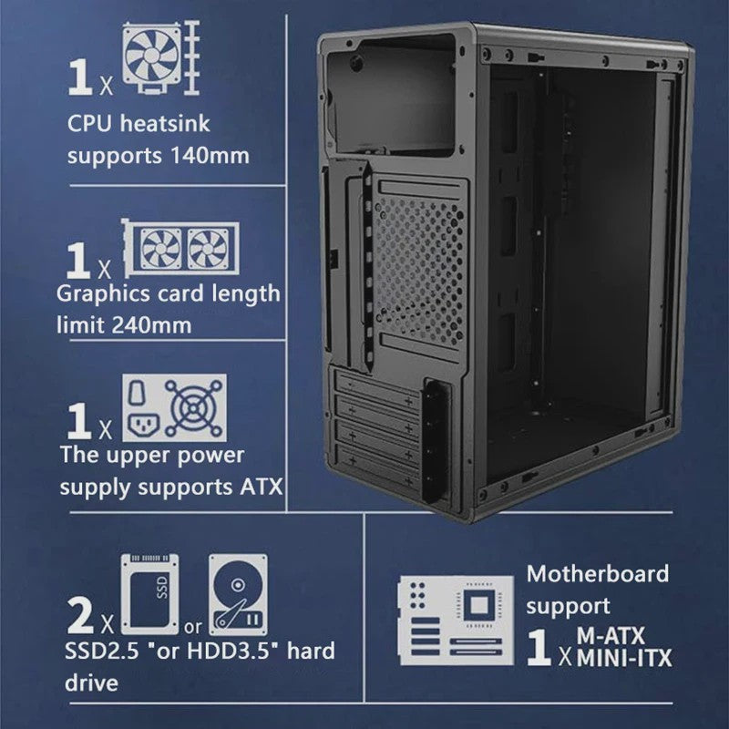 Compacte Mini PC Behuizing voor M-ATX/ITX Moederborden met ATX Voeding & Snelle Koeling