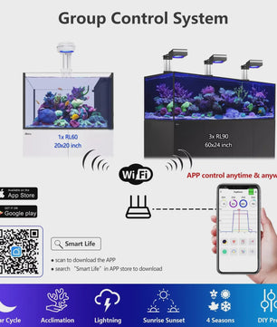 PopBloom RL60 WiFi Full Spectrum LED Aquariumlamp voor Zoutwater Reef Aquaria