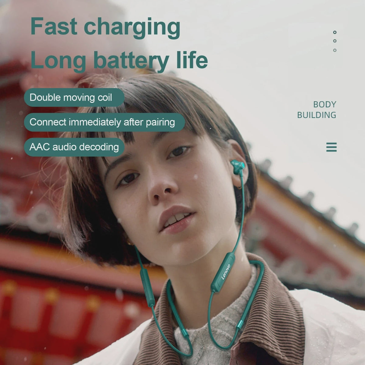 Lenovo SH1 Draadloze Oordopjes - Bluetooth 5.0 Neckband, HIFI Geluid, IPX5 Waterdicht