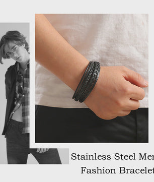 Heren Vintage Leren Armband met Gevlochten Design en Magnetische Sluiting