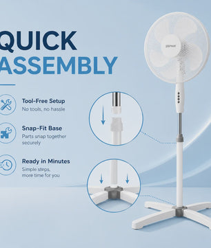 Zephir 40cm Staande Ventilator - 45W, 3 Snelheden, Verstelbare Hoogte tot 130cm, Oscillerend