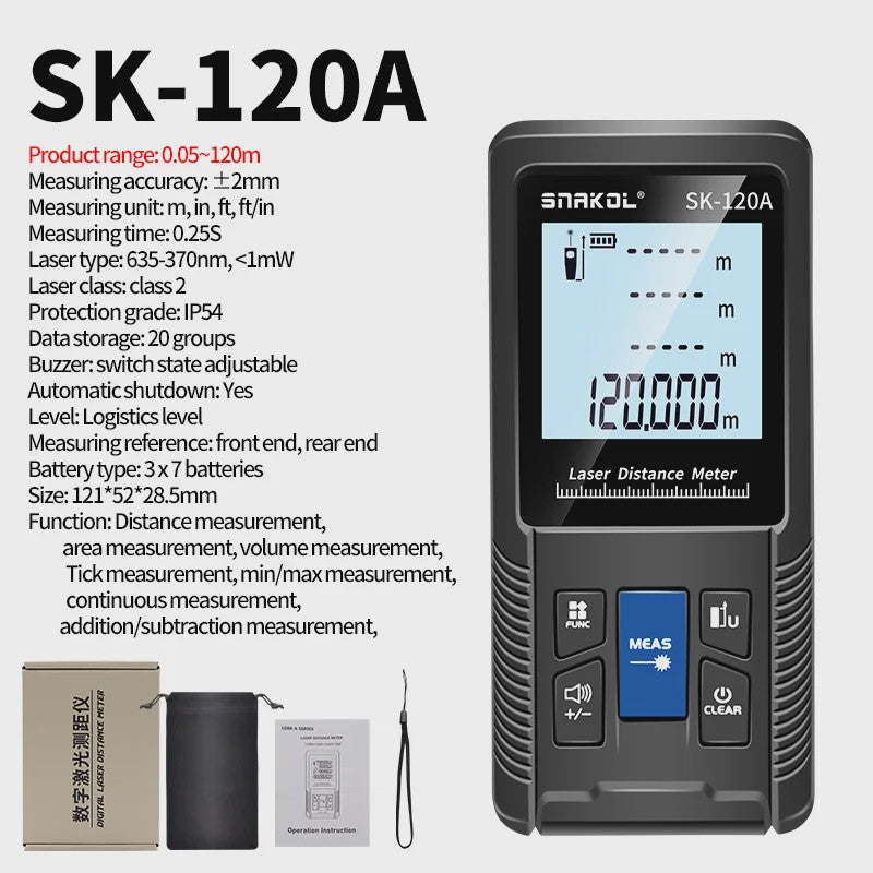 Digitale Laser Afstandsmeter 40m-120m - Precisie Meetlint met Diverse Functies