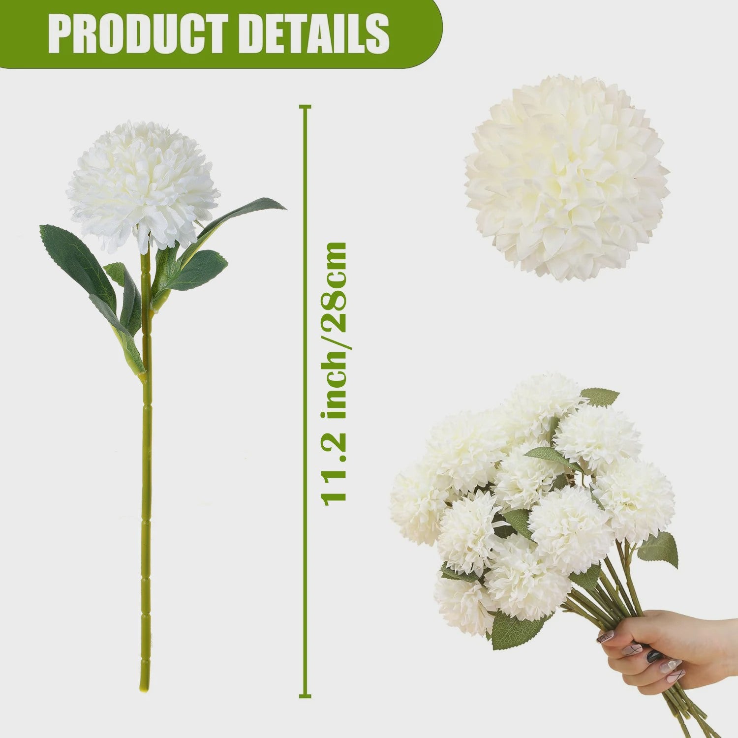 Kunstboeket Chrysant Ballen - 12 stuks