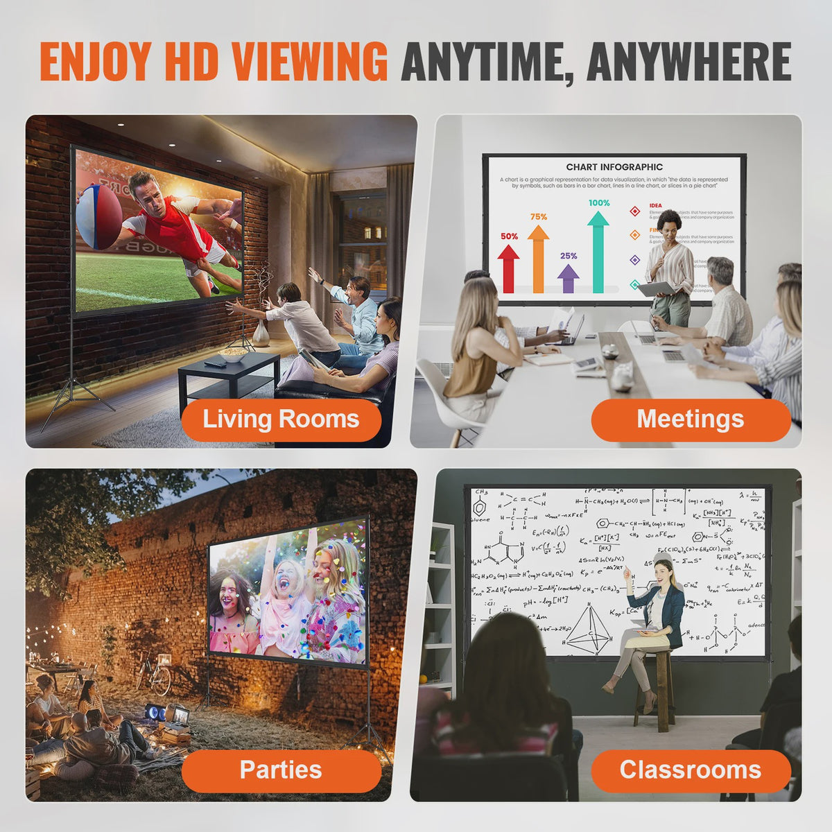 Draagbaar Projectiescherm met Statief - 100/120/150 inch - 16:9 - 4K HD