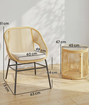 Outsunny Balkon Bistro Set - 3 Delig met 2 Comfortabele Stoelen en Glazen Tafel - Beige