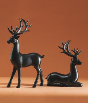 Set van 2 Kerst Herten Decoratie Beeldjes - Rustiek Tafeldecoratie