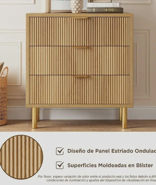 Houten Ladekast met 3 Lades, Modern Dressoir met Gouden Handgrepen en Metalen Poten