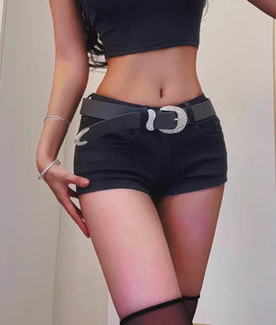High Waist Straight Leg Denim Shorts Zwart - Y2k Streetwear Stijl