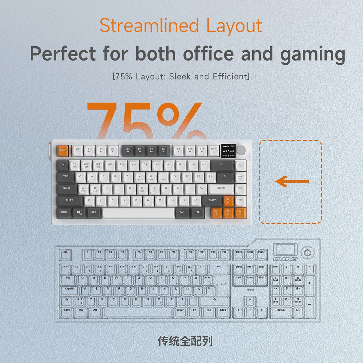 AJAZZ AF82 75% Draadloos Gaming Toetsenbord met Display, RGB & 4000mAh Batterij