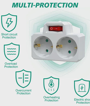 Dubbele Stekkerdoos Adapter met Aan/Uit Schakelaar - Compact & Veilig