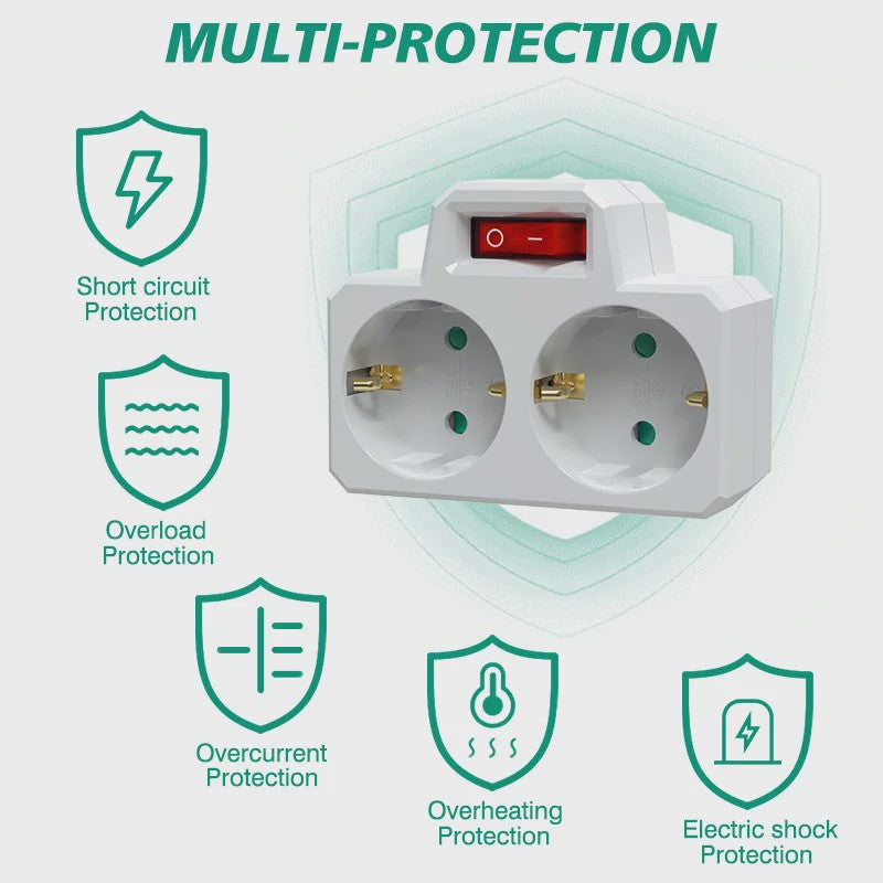 Dubbele Stekkerdoos Adapter met Aan/Uit Schakelaar - Compact & Veilig