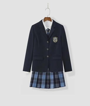 Japans JK Uniform Set: Preppy Blazer met Geruite Plooijurk - Schoolkleding Dames Herfst/Winter