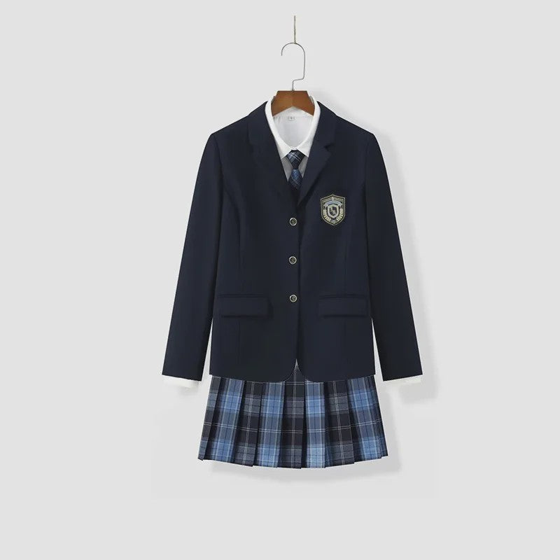 Japans JK Uniform Set: Preppy Blazer met Geruite Plooijurk - Schoolkleding Dames Herfst/Winter
