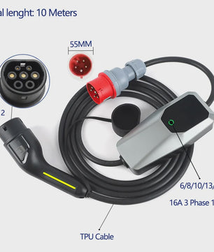 Draagbare 3-Fase EV Charger 11kW/22kW: Verstelbaar 6A-32A, 4/10/15m Kabel, DC Bescherming