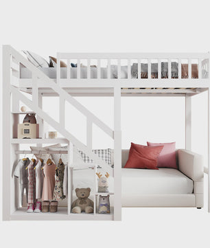 Wit Kinder Hoogslaper met Trap en Opbergkast - 90x200cm - Multifunctioneel Speelbed