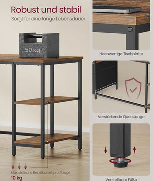VASAGLE Bureau met 3 Planken en 2 Lades - 160x60x76 cm - Industrieel Design