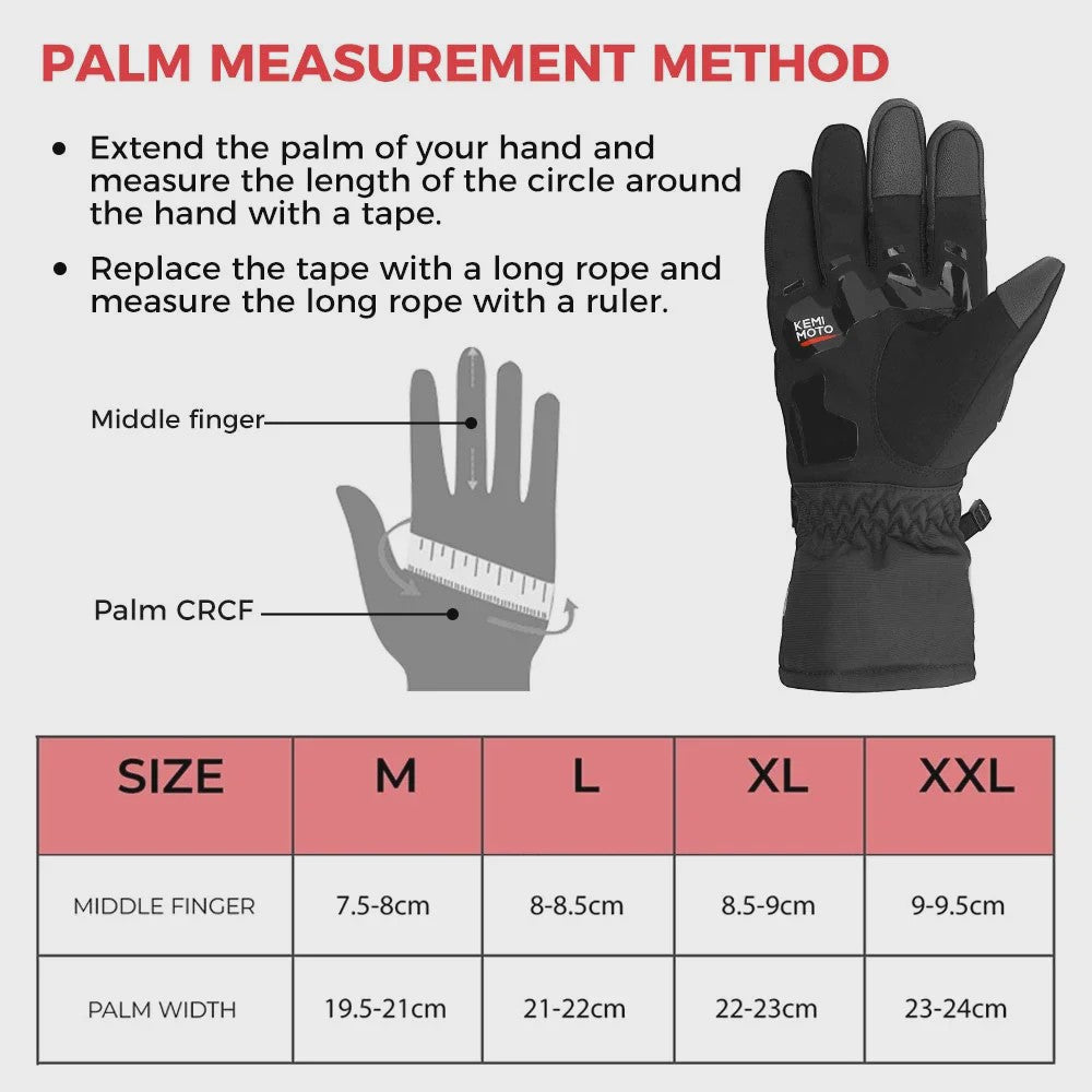KEMiMOTO Winter Motorhandschoenen Zwart - Waterdicht, Winddicht & Touchscreen