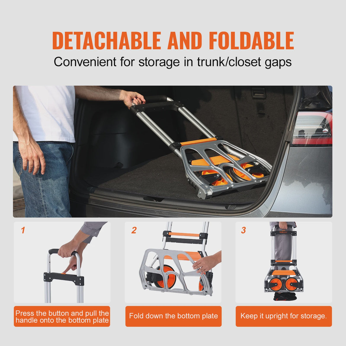 Opvouwbare Transportkar met Telescopische Handgreep en Spanband - Max 140 kg