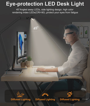 LED Bureaulamp met Klem - Flexibele Architect Lamp voor Kantoor met Sfeerverlichting & Automatisch Dimmen (24W)