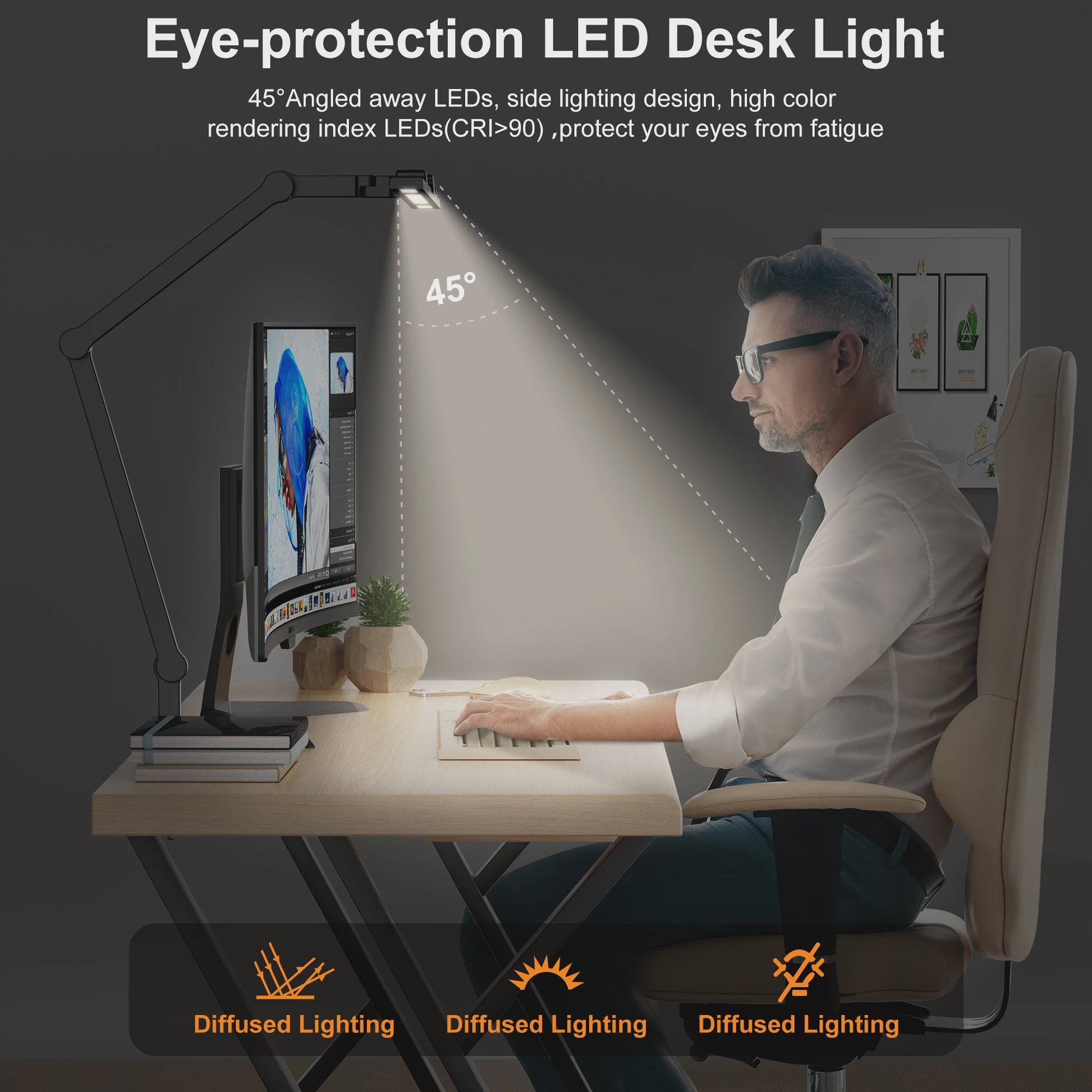 LED Bureaulamp met Klem - Flexibele Architect Lamp voor Kantoor met Sfeerverlichting & Automatisch Dimmen (24W)