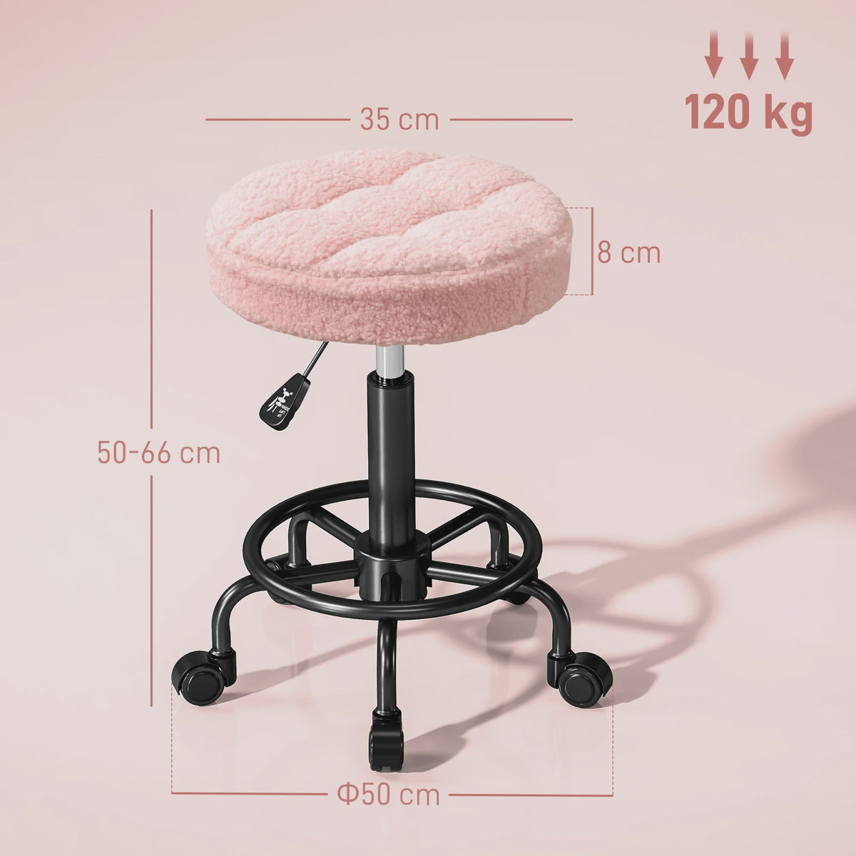 Comfortabele, In Hoogte Verstelbare Draaibare Werkstoel op Wielen (55-66 cm)