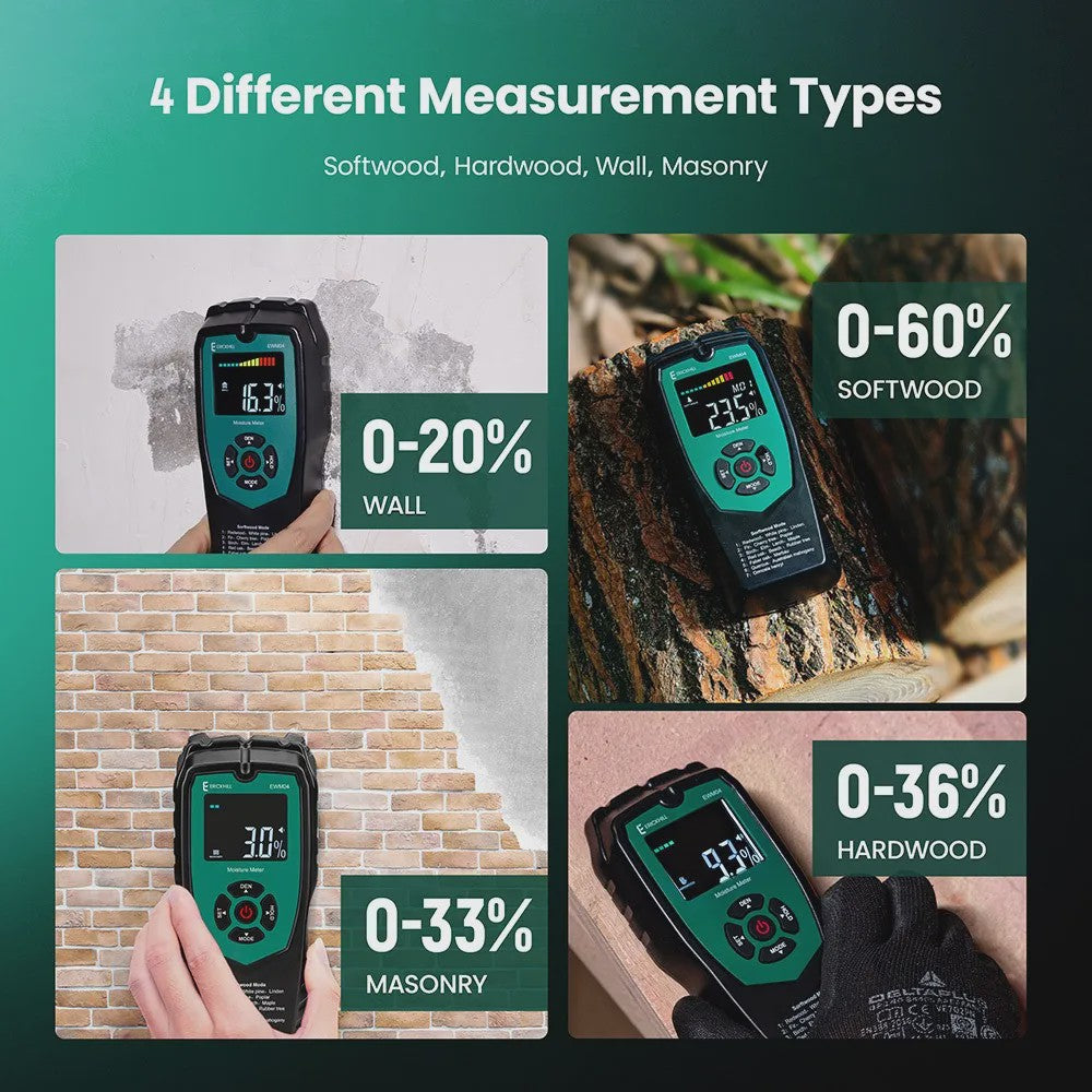 ERICKHILL EWM04 Vochtmeter Hout en Muur - Non-invasieve Digitale Vochtdetector met LCD
