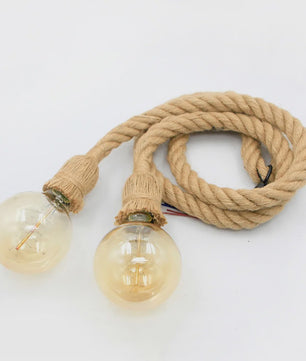 Industriële Houten Touw Hanglamp - Retro Loft Stijl met E27 Fitting