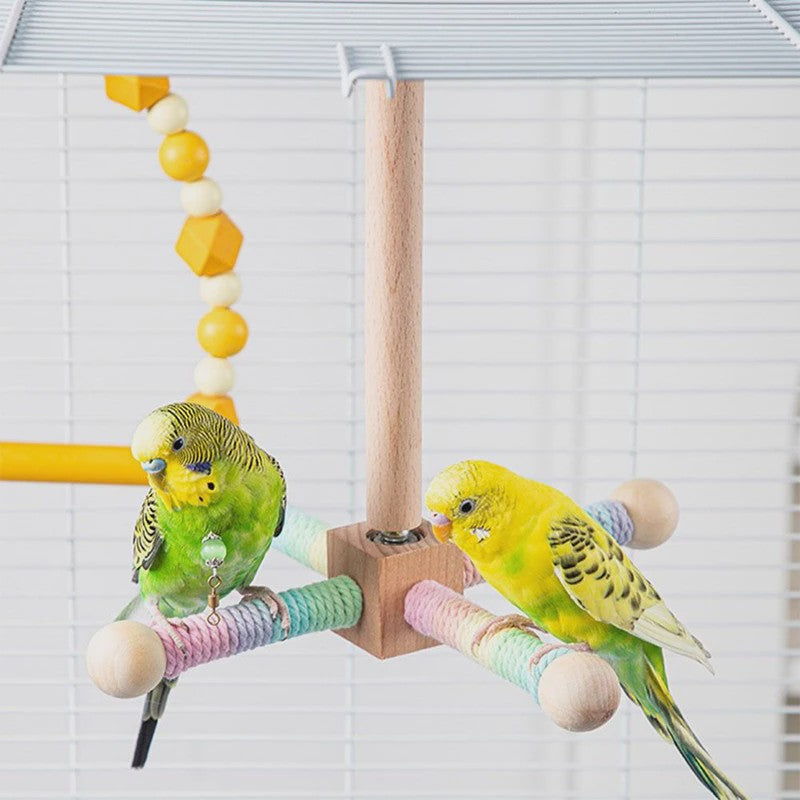 Vogel Speeltuin Molen met Houten Zitstok, Touw & Belletjes - Interactief & Knaagbestendig